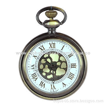 Retro Brown Cover Skeleton Unique Automatic Mechanical Pendant Men's Pocket Watch with CE/RoHS Mark